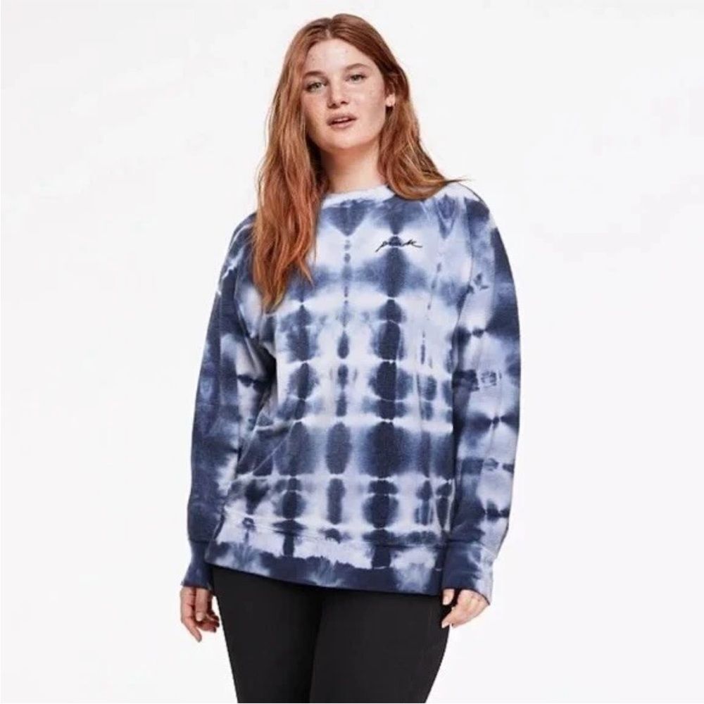 PINK Victoria's Secret Navy and White Tie-Dye Crewneck Sweater